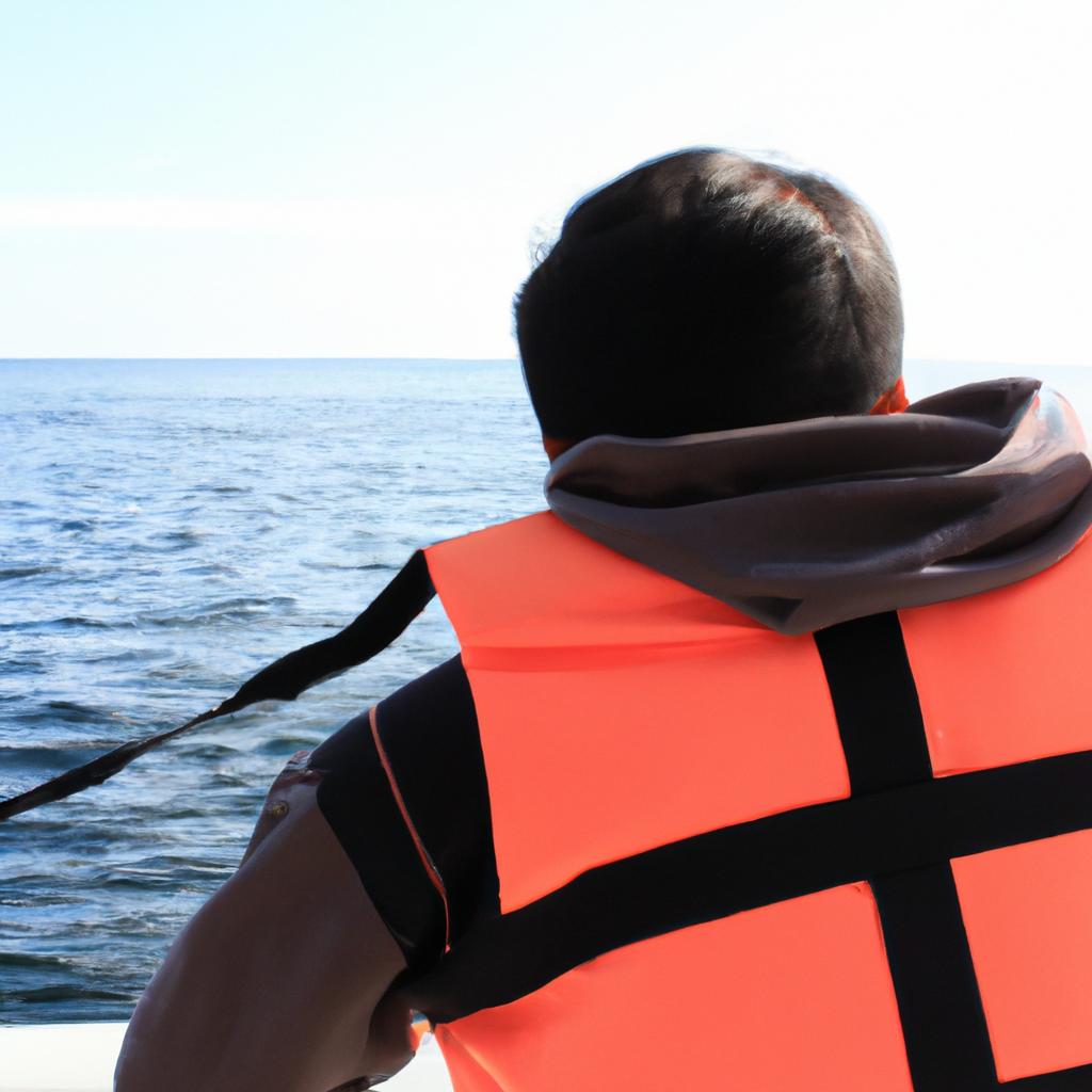 Person wearing life jacket, sailing