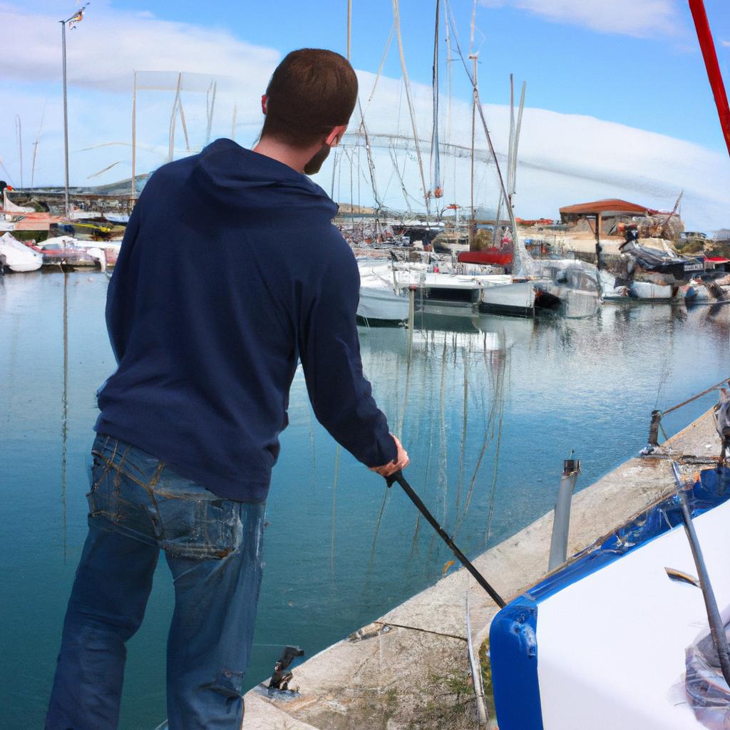 Person inspecting yacht slip